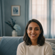 Smiling South Asian mother in her late 20s, looking at the camera with a warm, trustworthy expression.